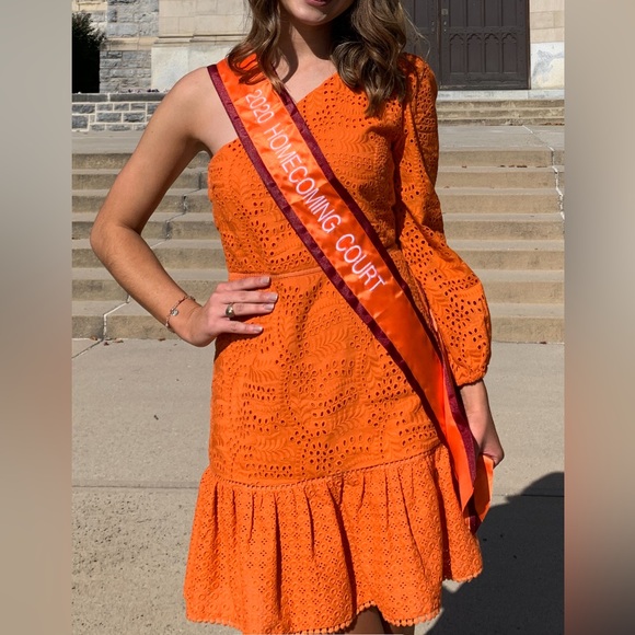 Dresses & Skirts - Orange One Shoulder Eyelet Dress